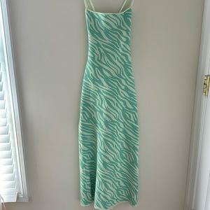green zebra print zara maxi dress with open back